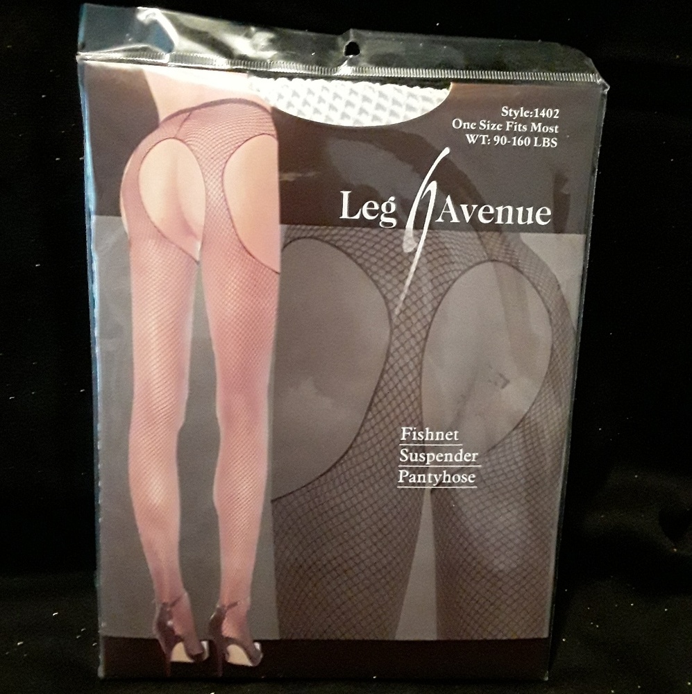 New white fishnet suspender C-less pant hose